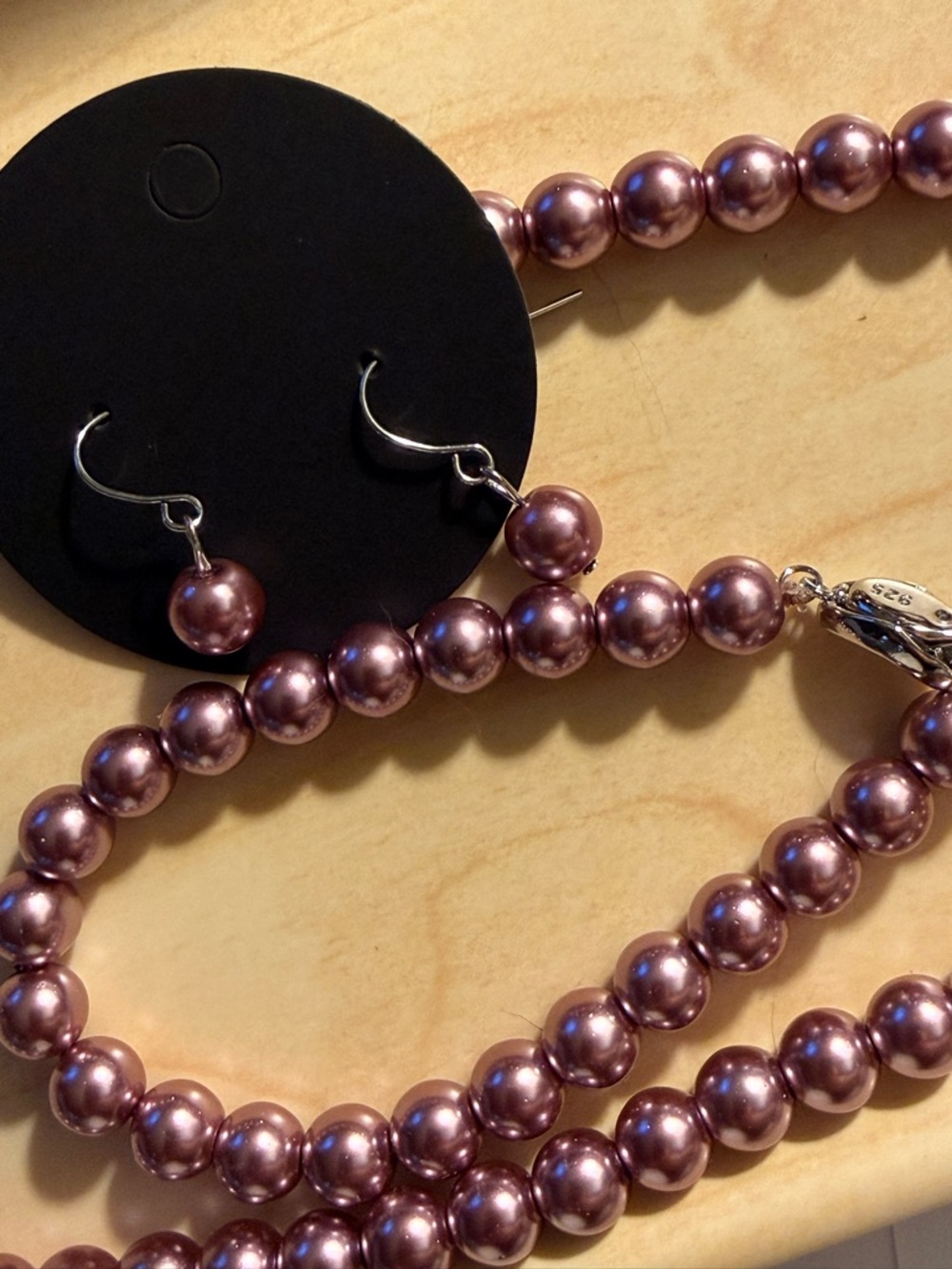 Classic Pink Pearl Necklace and Earrings Set